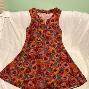 Retro handmade a-line dress 100% cotton poppies side zip size 6